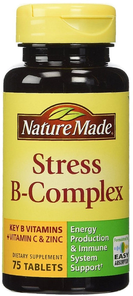 Nature Made Stress B-Complex Dietary Supplement Tablets with Vitamin C & Zinc 75 Ea (Pack of 4)