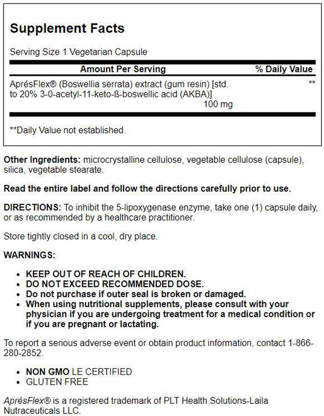 Life Extension 5-Lox Inhibitor with Aprèsflex, 100 Mg - Promotes Joint, Cell & Arterial Health - Gluten-Free, Non-Gmo - 60 Vegetarian Capsules