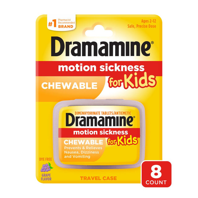 Dramamine Kids Chewable, Motion Sickness Relief, Grape Flavor, 8 Count