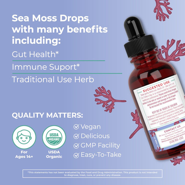 Maryruth'S | USDA Organic Sea Moss Liquid Drops | Herbal Supplement | Gut Health and Immune Support | Vegan, Non-Gmo | 1 Fl Oz / 30 Ml