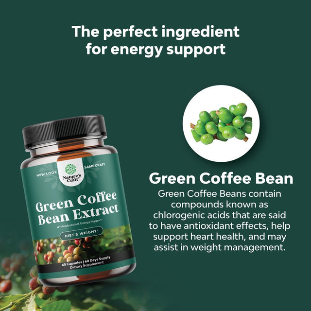 Green Coffee Bean Extract for Weight Loss - Natural Appetite Suppressant for Weight Loss for Women - Herbal Fat Burners for Women and Men for Weight Loss Support and Improved Daily Energy and Immunity