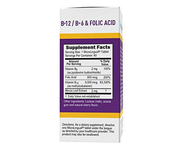 Superior Source No Shot Vitamin B12 Methylcobalamin (5000 Mcg), B6, Folic Acid, Quick Dissolve Sublingual Tablets, 60 Ct, Increase Energy, Healthy Heart, Boost Metabolism, Stress Support, Non-Gmo