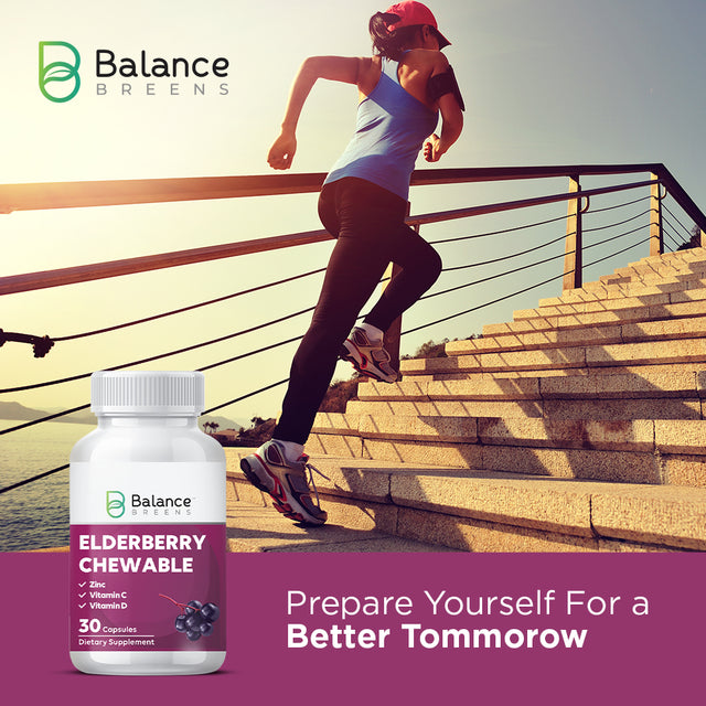 Balance Breens Elderberry Chewable Natural Stevia Vitamins - Stronger Immunity - Vitamin C, Zinc and Vitamin D3