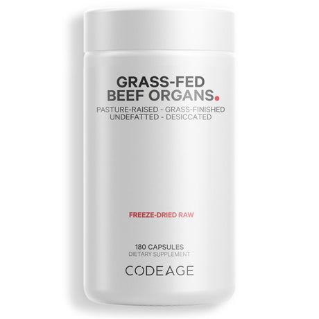 Codeage Beef Organs, Grass-Fed, Freeze-Dried, Non-Defatted, Desiccated Glandular Supplement, Non-Gmo, 180 Ct