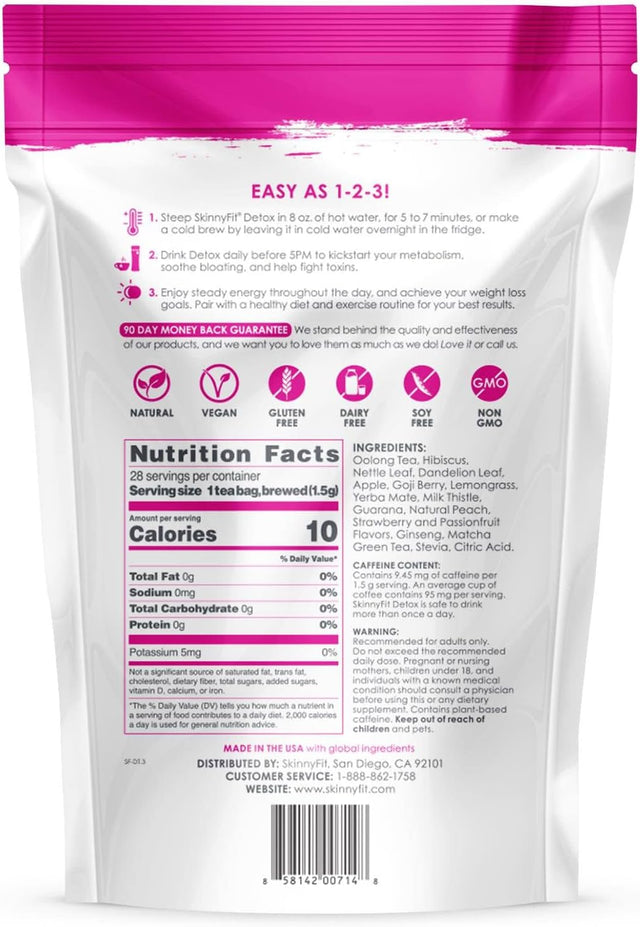 Skinnyfit Detox Tea: All-Natural, Laxative-Free, Supports a Healthy Weight, Helps Reduce Bloating, Natural Energy, Supports Immune System, Vegan, 28 Servings