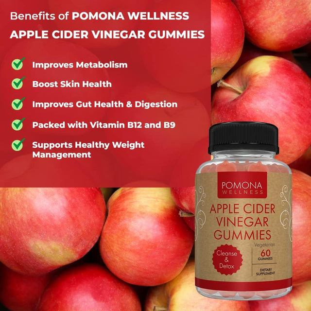 Pomona Wellness Apple Cider Vinegar Gummies with B Vitamins for Immune Support, Detox and Cleanse, ACV Gummy for Digestion, Overall Health, Vegan, 60 Count