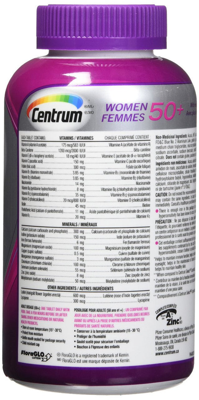 Centrum Multivitamin/Mineral Supplement for Women 50+, 250 Tablets