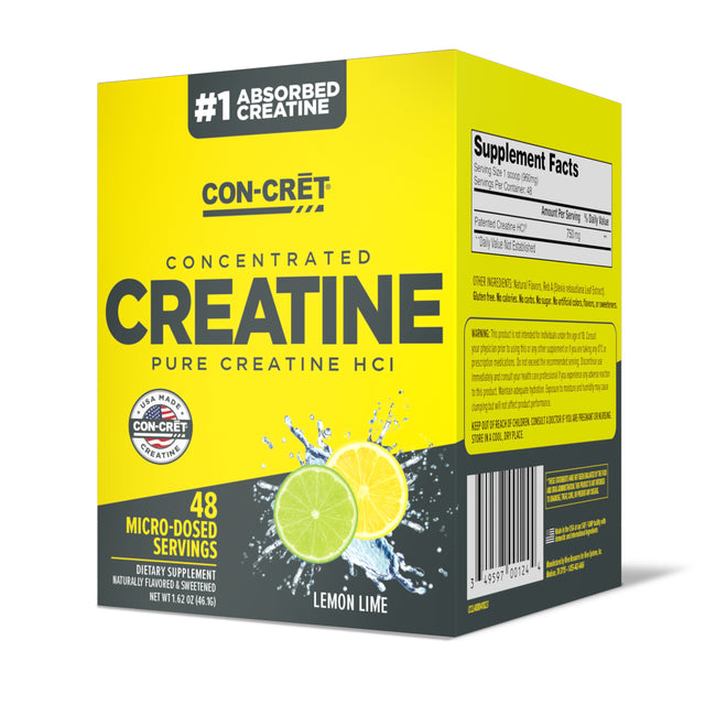 CON-CRET Patented Creatine Hcl Lemon Lime Powder, Workout Supplement, 48 Servings