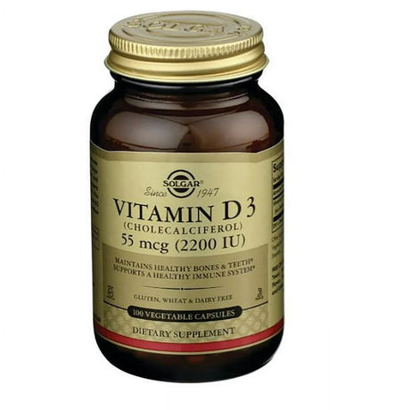 Solgar Vitamin D3 (Cholecalciferol), 55 Mcg (2,200 IU), 100 Vegetable Capsules