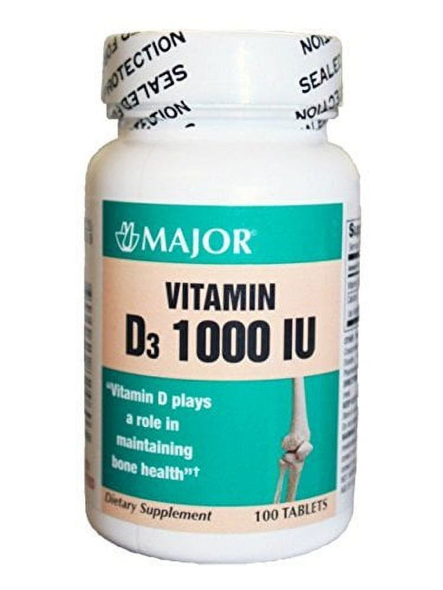 Major Vitamin D3 1000 IU Dietary Supplement Tablets, White, 100 Count