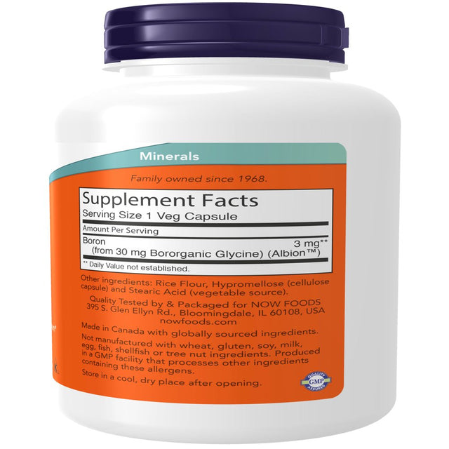 NOW Supplements, Boron 3 Mg (Bororganic Glycine), Structural Support*, 250 Veg Capsules