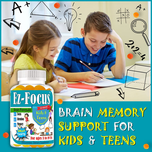 Kids Brain Booster Supplements Vitamins to Help Kids Focus. Help Boost Brain Focus, Attention, Memory for Childrens and Teens, Best Great Taste 60 Gummies