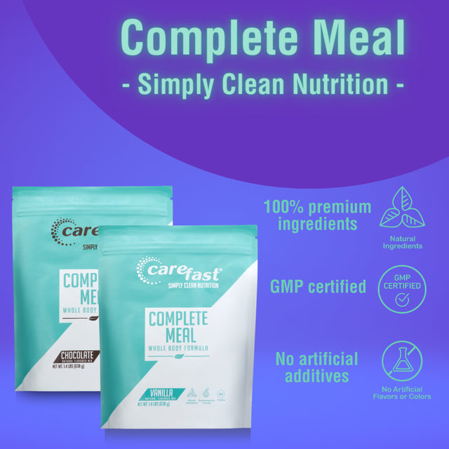 Carefast Complete Meal Replacement Powder Shake Drink Mix - Vanilla Flavored - 30G of Plant & Dairy Based Natural Protein - over 20 Vitamins & Minerals - Delicious Healthy Low Carb Lean Diet Smoothie