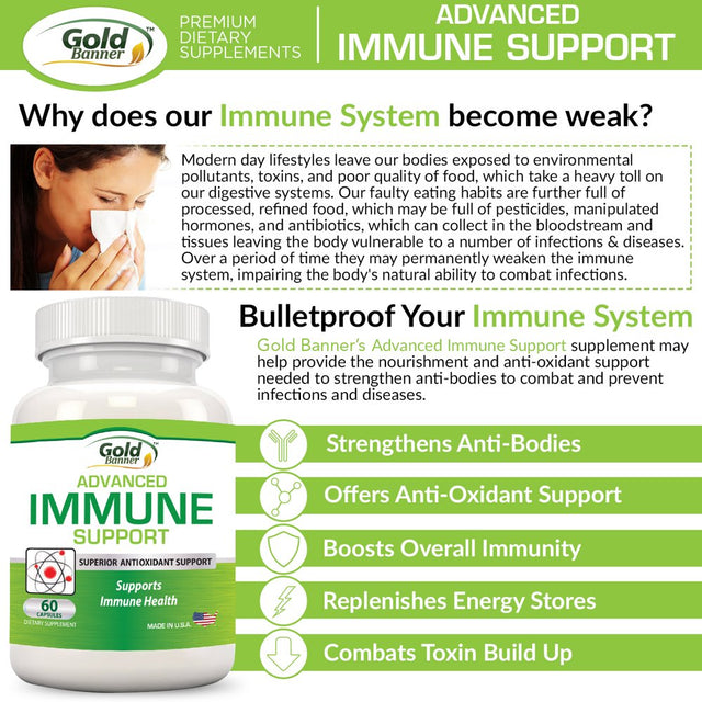 Gold Banner Immune Support Supplement - Advanced Formula Boosts Your Immune System with Red Raspberry, Pomegranate, Pine Bark, Grape Seed and Green Extracts High in Polyphenols!