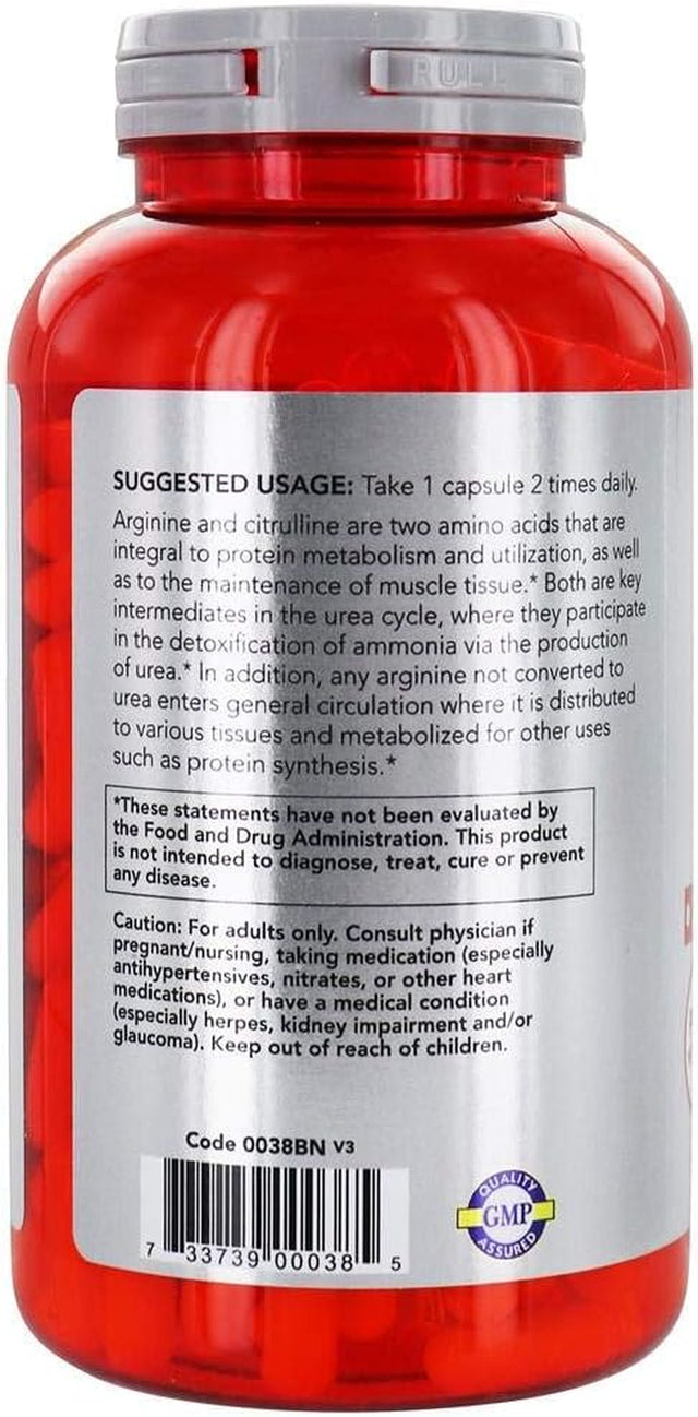 NOW Foods - Arginine 500Mg & Citrulline 250Mg Amino Acids - 240 Vegetable Capsule(S)