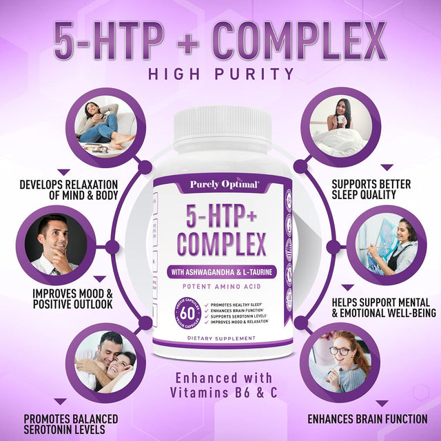 Premium 5-HTP plus Supplement 250Mg Maximum Strength - Sleep Aid, Mood Boost, Promotes Calm & Relaxation, Stress Management Support - Enhanced with Vitamin B6, Gluten Free, Non-Gmo, 60 Veggie Caps