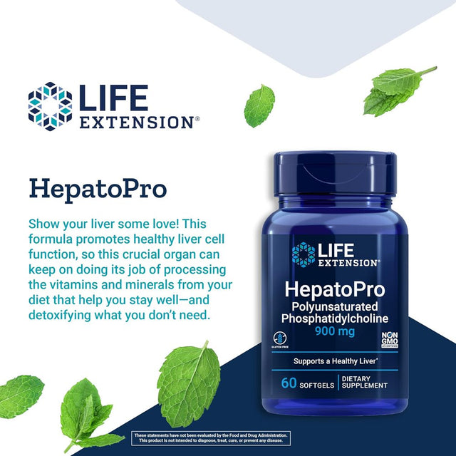 Life Extension Hepatopro Polyunsaturated Phosphatidylcholine - Phosphatidylcholine PPC Supplement for Liver Health Support and Detox – Non-Gmo, Gluten-Free – 60 Softgels