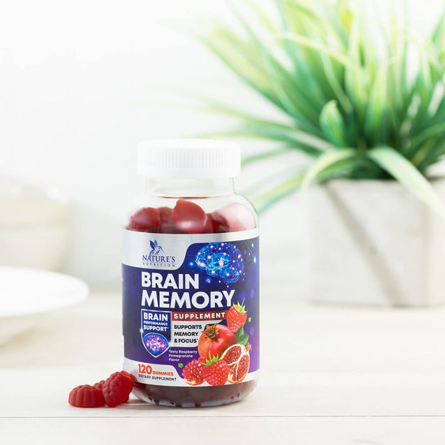 Nootropic Brain Booster Memory Supplement Gummy for Concentration & Mental Focus - Brain Health & Energy with B12, Phosphatidylserine, Coffee Extract, Nature'S Vitamins for Men & Women - 120 Gummies