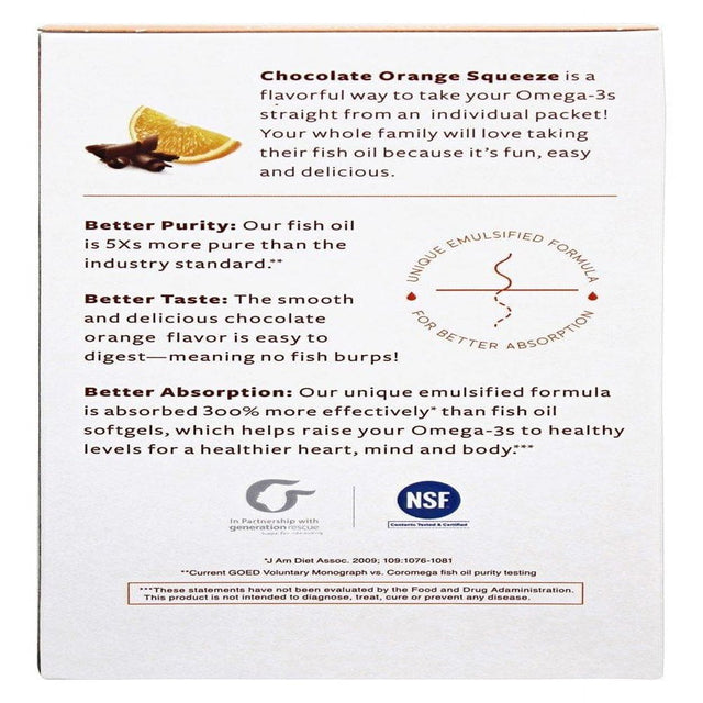 Coromega Omega-3 Squeezepkets, Chocolate Orange, 90 Ea