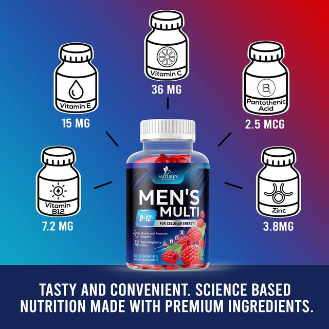 Nature'S Multivitamin for Men Gummies - Berry Flavored Mens Multivitamins Daily Supplement with Vitamins A, C, D, E, B6, B12, & Zinc - Gummy Vitamin for Energy & Immune Health Support - 60 Gummies