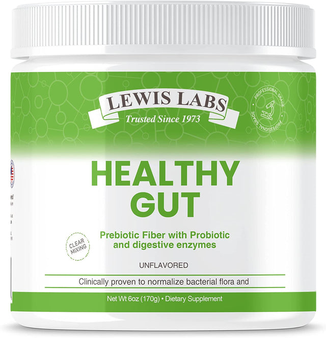 Lewis Labs Healthy Gut Prebiotic Fiber 6 Oz, Prebiotic Fiber with Probiotics, and Digestive Enzymes, Gut Prebiotic Fiber, Keto Friendly, Gluten Free, No MSG, Vegan Healthy Gut