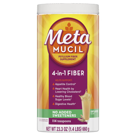 Metamucil Psyllium Fiber Powder, No Sugar, Unflavored, 23.3 Ounce / 114 Tsp