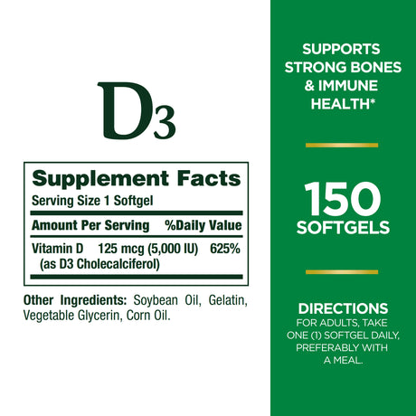 Nature'S Bounty Vitamin D3, Immune and Bone Health Support, 125 Mcg, Softgels, 150 Ct