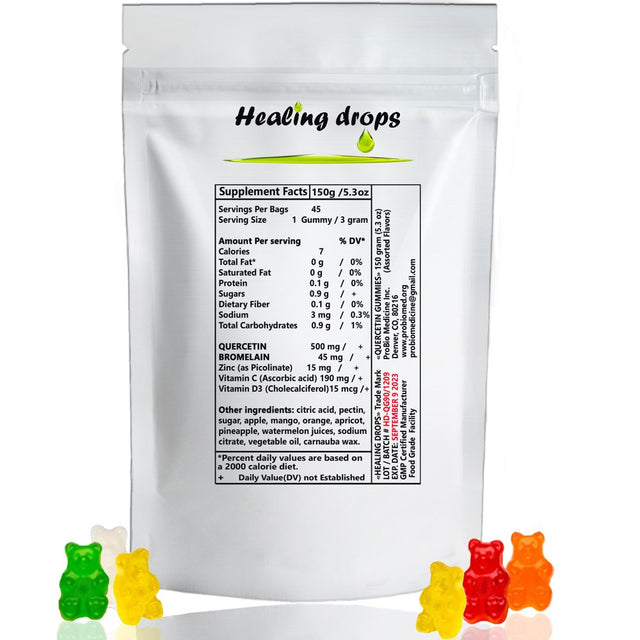 Healing Drops Quercetin with Bromelain Gummies - Vitamin C + Zinc + Vitamin D3