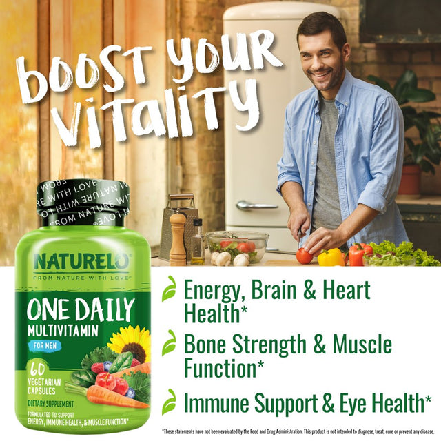 NATURELO One Daily Multivitamin for Men - with Vitamins & Minerals + Organic Whole Foods - Supplement to Boost Energy, General Health - Non-Gmo - 60 Capsules