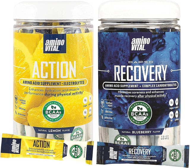 Amino Vital Action (Lemon) and Rapid Recovery Bundle- Vegan Bcaas Amino Acid Mix | Hydration and Endurance | Repair and Recovery