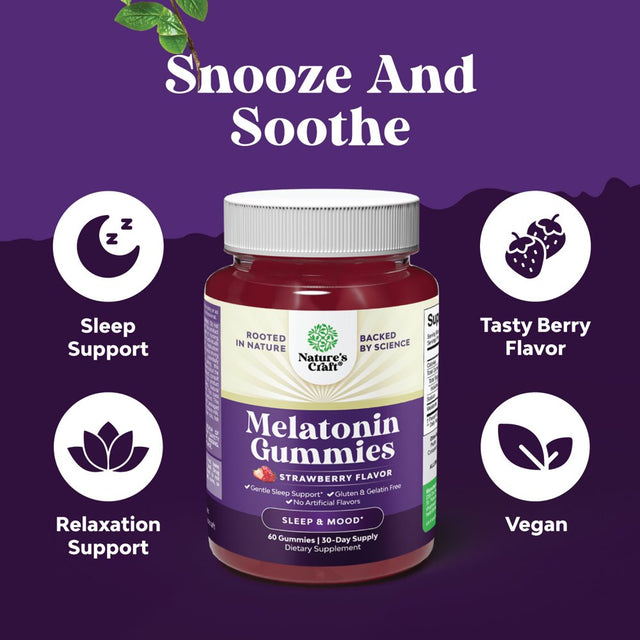 Melatonin Gummy Vitamins 5Mg per Serving - Pure Melatonin Gummies for Adults - Natural Sleep Aid and Insomnia Relief - Nature'S Craft 60 Gummies Deep Sleep Supplement