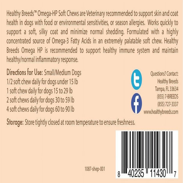 Healthy Breeds Shetland Sheepdog Omega HP Fatty Acid Skin and Coat Support Soft Chews