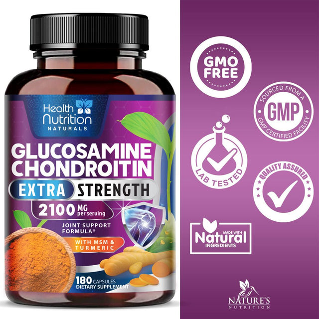 Glucosamine Chondroitin MSM Turmeric Boswellia - Joint Support Supplement for Joint Health and Joint Function Support - Glucosamine Sulfate Mobility Formula - Gluten Free and Non-Gmo - 180 Capsules