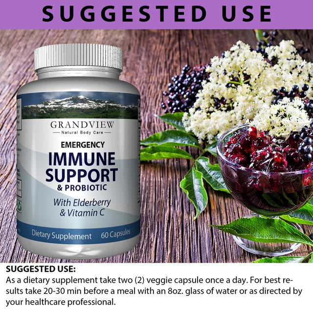 Emergency Immune Support & Probiotic with Elderberry & Vitamin C - 10 Immune Boosting Ingredients. Powerful Antioxidant, Supports Digestive Health.