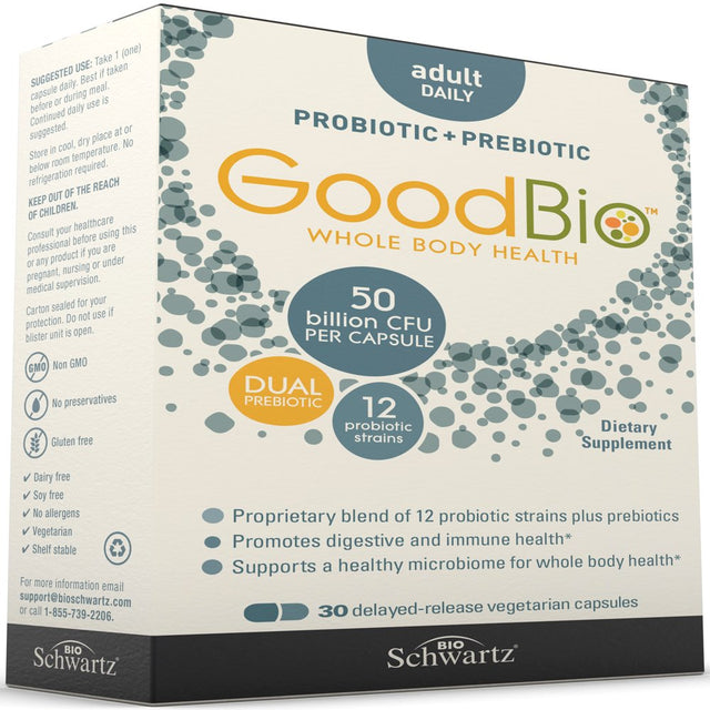 Goodbio Probiotics + Prebiotics for Adults - Digestive & Immune Support - Promotes Healthy Gut Flora with Inulin by Bioschwartz – 30 Count