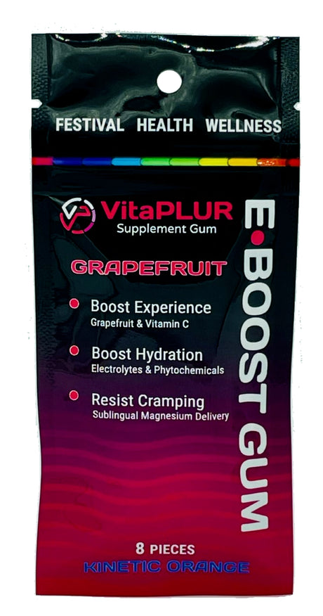 Vitaplur E-BOOST Magnesium & Grapefruit Supplement Gum with C Vitamins, Kinetic Orange Flavor, 8 Pieces