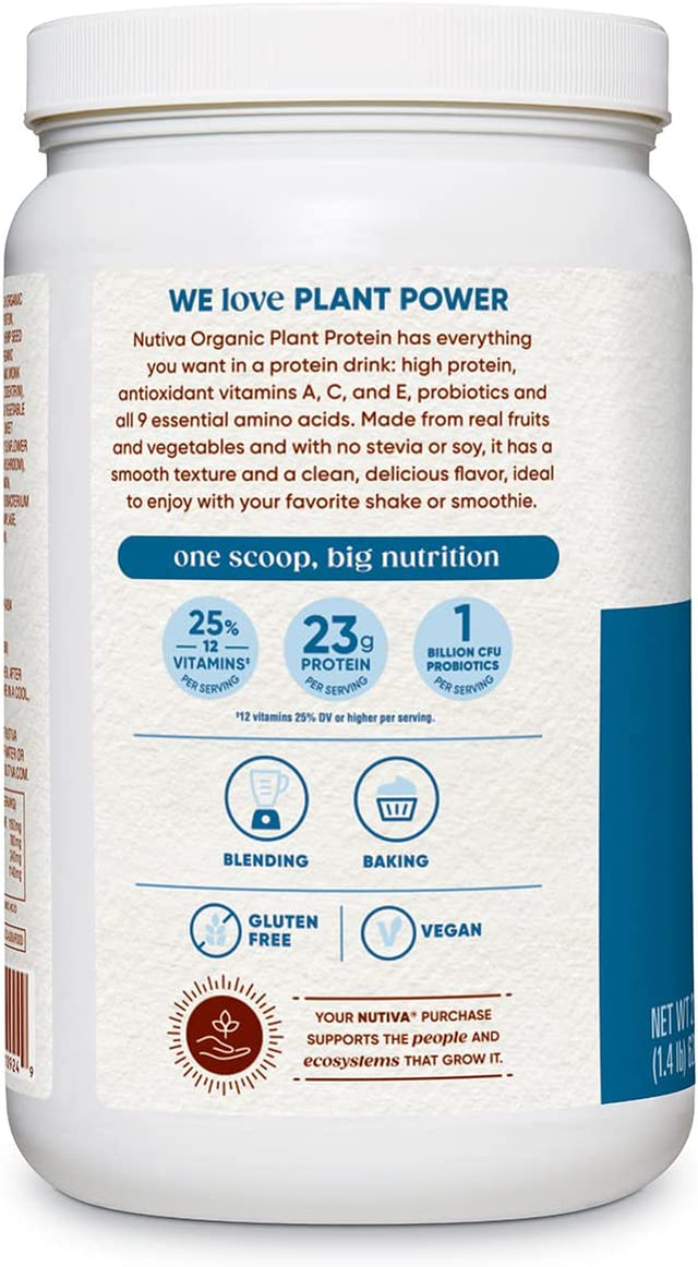 Nutiva Organic Plant Protein Smoothie, Vanilla, 1.4 Pound, USDA Organic, Non-Gmo, Non-Bpa, Vegan, Gluten-Free, Keto & Paleo, 23G Protein Shake & Meal Replacement