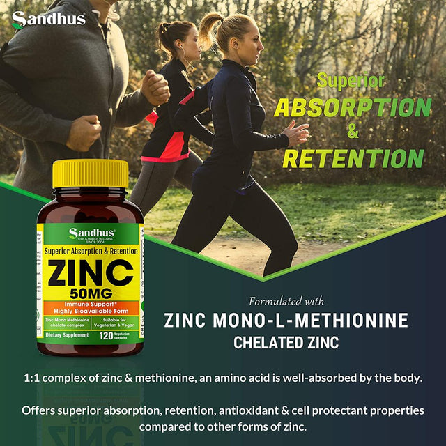 Sandhu'S High Absorption Zinc 50 Mg, Dietary Supplement, Immune Support, 120 Count