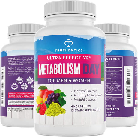 Metabolism Booster for Women & Men - Natural Appetite Suppressant for Weight Loss - Energy Booster, Fat Burner Supplement - Natural Aid for Slow Metabolism - Vegan - 60 Capsules