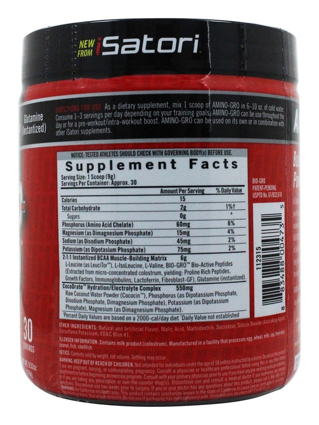 Isatori - Amino-Gro Muscle Building Amino Acid Formula Blue Razz Snow Cone - 9.52 Oz.