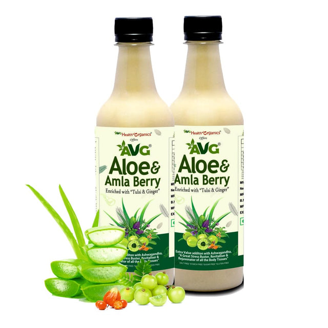 AVG Health Organics Aloe & Amla Berry, Aloevera & Amla Juice with Ashwagandha, Immunity Booster, Natural Detox, Sugar Free, 500ML | Pack of 2