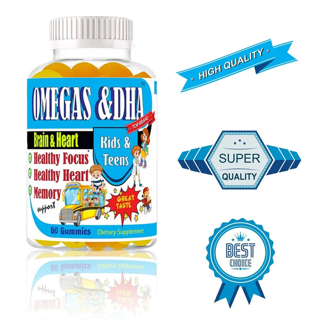 Kids Brain Focus Supplement with Omega 3 Brain Booster Supplement for Kids & Teens, Gummy Vitamins for Memory 60 Gummies