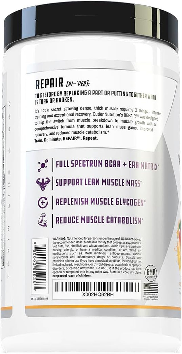 Repair Post Workout Recovery Drink: Fast Absorbing Carbohydrates (Waxy Maize + Cluster Dextrin) and BCAA/EAA for Advanced Muscle Recovery, Peach Mango, 20 Servings