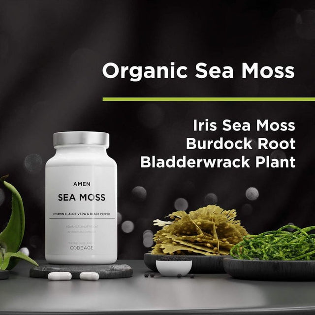 Amen Sea Moss, Bladderwrack, Burdock, Vitamin C, Aloe Vera, Black Pepper, Seaweed Superfood, 90 Ct