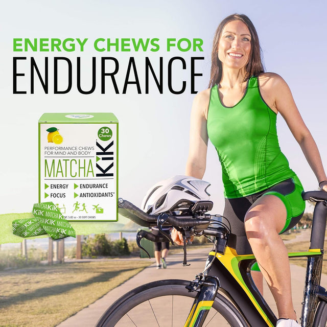 Matcha Kik Energy Chews - for Energy, Mental Focus, and Antioxidants. Healthy, Sport Chews with Premium Japanese Matcha Powder, D-Ribose and Green Tea Caffeine. 30 Servings.