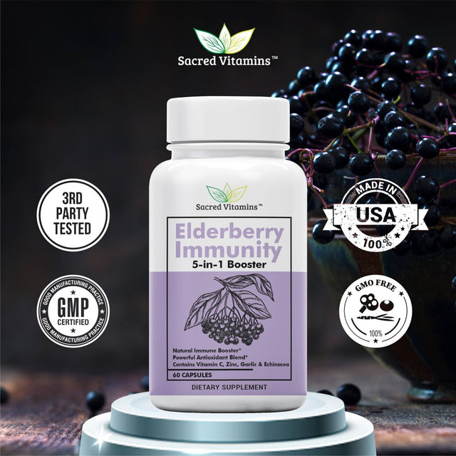 Premium Elderberry Immune Support Supplement - Immune Booster for Adults with Vitamin C, Elderberry, & Zinc - Immune System Booster, Packed with Antioxidants for Overall Wellness (2-Pack)