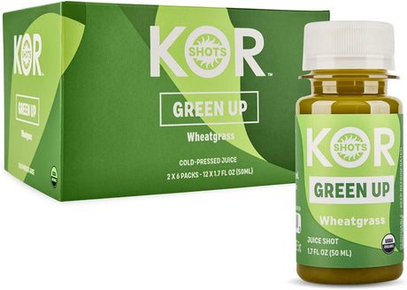 Kor Shot Wheatgrass Ginger Spirulina Shot - 24 Pack X 1.7 Fl Oz - Green up Shot - Daily Greens Superfoods Shot - USDA Certified Organic