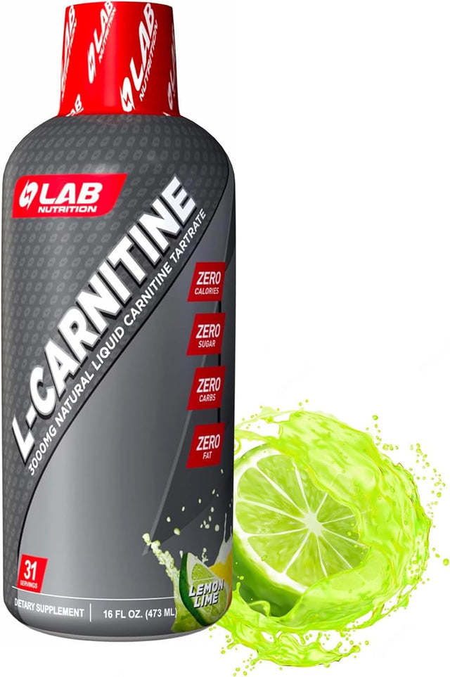 Lab Nutrition - L-Carnitine 3000 MG Liquid Presentation, Supplement Drink, Stimulant Drink, Metabolic Energizer Workout Drink for Performance and Muscle Recovery (31 Servings, Lemon Lime)