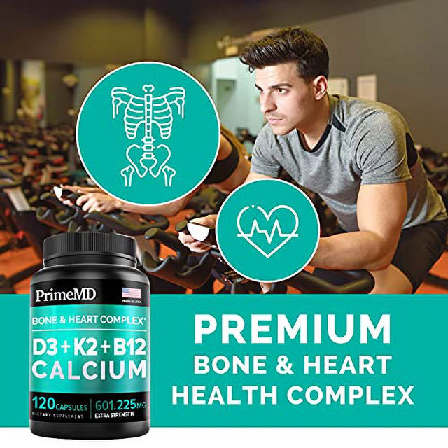 4-In-1 Calcium 600 Mg with Vitamin D3 5000 IU K2 + B12 - Extra Strength Heart & Bone Health Complex - Calcium Supplement for Women & Men, Vegan Vitamin D3 K2 & B12 (120 Capsules)