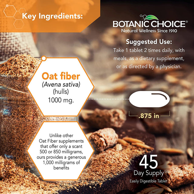 Botanic Choice Oat Fiber -Natural Oat Fiber Dietary Supplement to Support Digestive Health for Women and Men - 90 Tablets (1000 Mg Each)